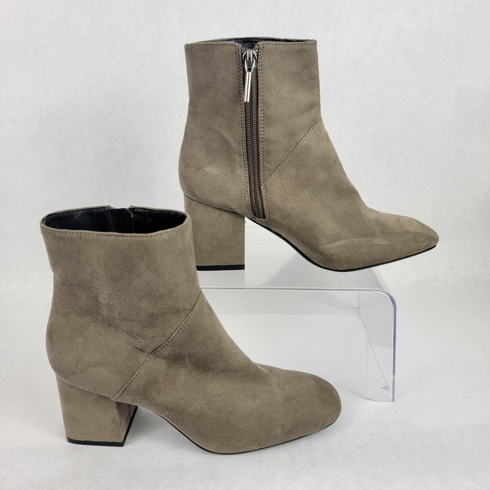 Zara Womens 8 Taupe Ankle Boots Faux Suede Block Heel Booties Neutral Casual